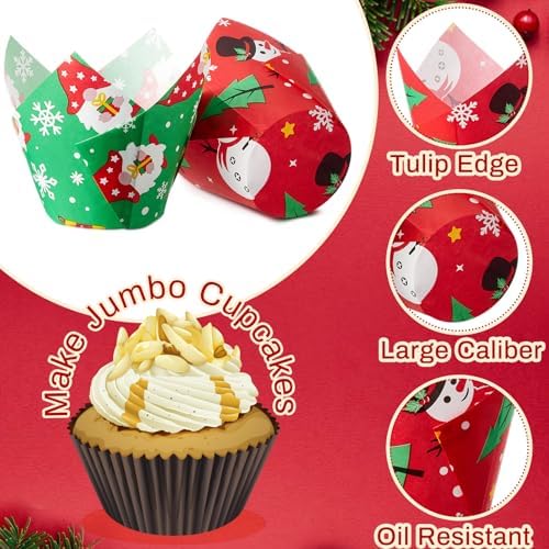 Motiskyy 300 Pcs Jumbo Tulip Muffin Liners, Christmas Color