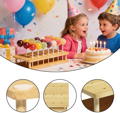 Wooden Cake Pop Holder Stand, Includes 100 Paper Sticks, Perfect for Cake Pop Drying, Display at Parties, Weddings, Birthdays, Dessert Table Decoration
