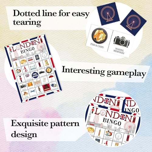 London Bingo Games, Travel Trip Bingo Cards, England Theme Party Game for Adults Family, Christmas Party Activities, 24 Bingo Sets, A003