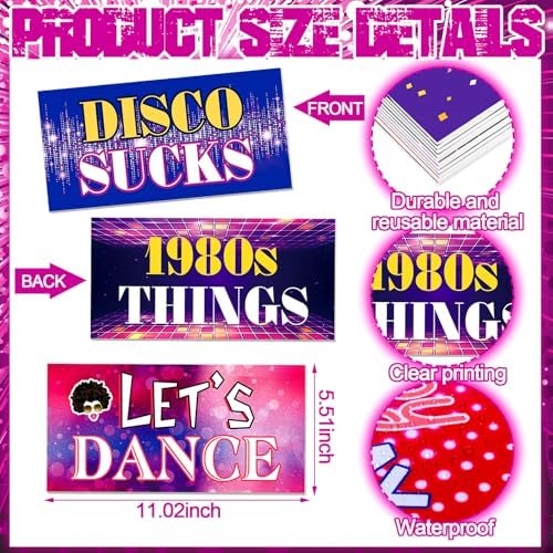Beeveer 24 Designs 80s Photo Booth Props, 1980s Double Sided PVC Signs
