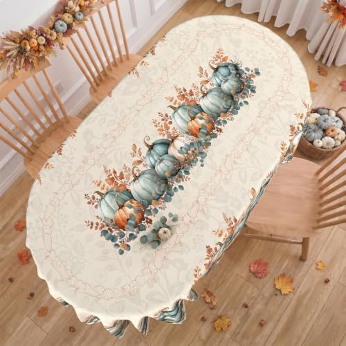 Fall Oval Tablecloth 60 x 102 Inch, Stain Resistant Washable Fabric Autumn Pumpkin Table Cloth Oval Fall Tablecloth Table Cover for Kitchen Dining Party