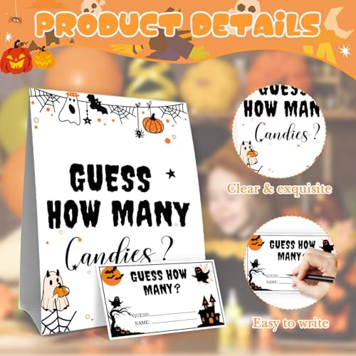 Halloween Party Games Guess How Many Candies,It's A Decoration Full of Fun Festive Atmosphere, 30 Pcs Cards for Halloween Celebration Game,for Office & Family Party Activities