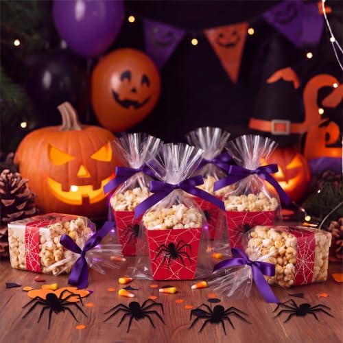 Pajean 24 Sets Spider Popcorn Boxes with Cellophane Bags and Ribbon