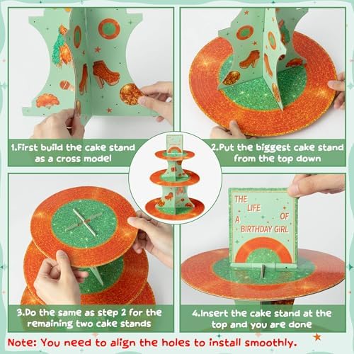 Happy Birthday Cupcake Stand - 3 Tier The Life of A Birthday Girl Dessert Holder Girl's Birthday Party Cardboard Cake Stand Orange Glitter Cupcake Display for Girls Women Party Decorations