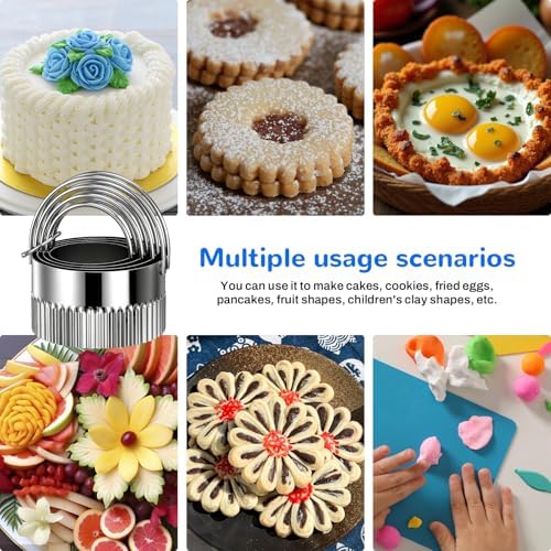 Biscuit Cutter Set for baking (5 Pieces/Set), Round Fluted Edge shape Cookies Cutter, Biscuit Cutter with Handle for Baking or Holiday Party Decorations