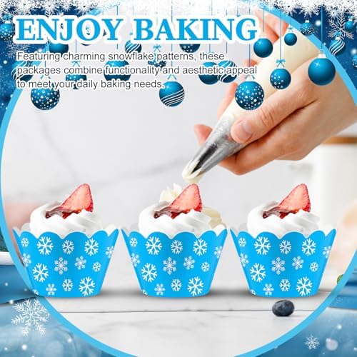 Domensi 100 Pcs Winter Snowflake Cupcake Liners, Blue Cupcake Wrappers
