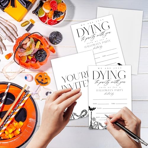 Halloween Party Invitations With Envelopes - We Are Just Dying - Minimalism Double-Sided Fill In Style Invitation Cards,Halloween Party Favor & Decorations(Pack Of 20) - A04