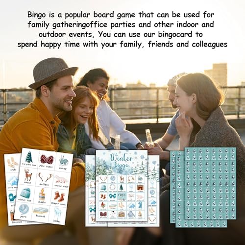 Christmas Party Bingo Game Cards, Winter Bingo Set for Adults Large Group, Winter Holiday Fun Party Games, Xmas Activities Icebreaker Games, for Family Friends, 02