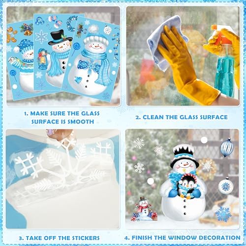 BORAMDO Christmas Window Clings 13 Sheets Snowflake Snowman Decorations
