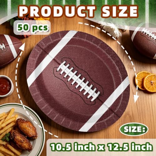 50 Pcs Football Shaped Plates, 12" Disposable Oval Paper Plates