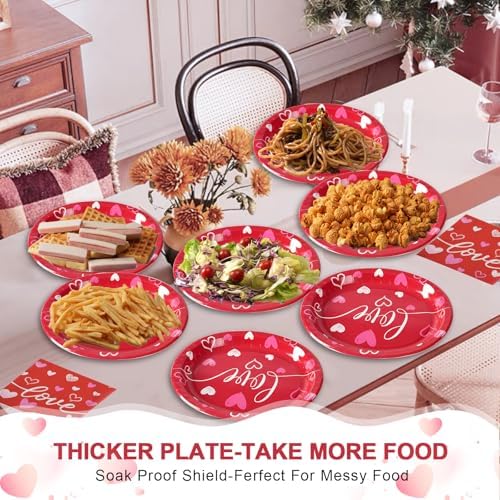 Dereinwo 50 Pcs Valentines Day Paper Plates and Napkins Set