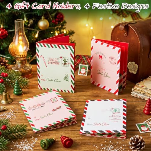 AmazingSpark 4 Set Postal Themed Christmas Gift Card Booklet for Cash