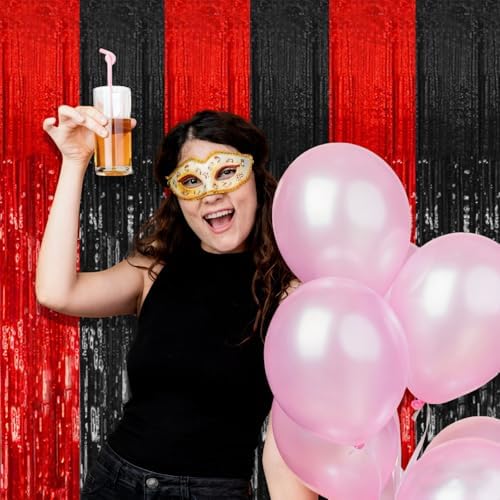 10 Pack Black and Red Backdrop Party Decorations Tinsel Curtain Halloween Party Streamer Foil Fringe Birthday Decorations Photo Booth Fancy Ball Christmas New Year Graduation Party Decor Decor