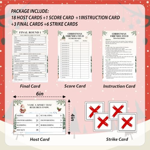 Christmas Friendly Feud Game, Holly Pine Tree Themed Party Game for Family, Winter Party Supplies and Activities Decorations, Holiday Trivia Games for Large Groups, 1 Pack(04)