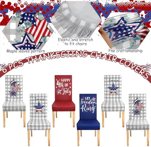 Mindsoft 6 Pcs Patriotic Chair Covers Red White Blue Decor for Veterans Day