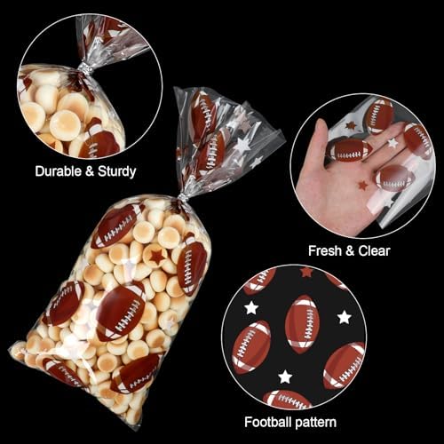 DIYASY 150 Pcs Football Cellophane Candy Bags, Clear Football Gift Treat Bag Plastic Goodie Snack Bags with Ties Sports Theme Party favors Supplies