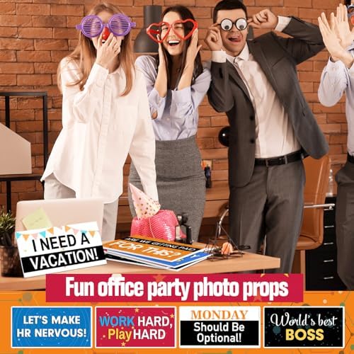 Beeveer 24 Designs Office Party Photo Booth Props Double Sided PVC Signs