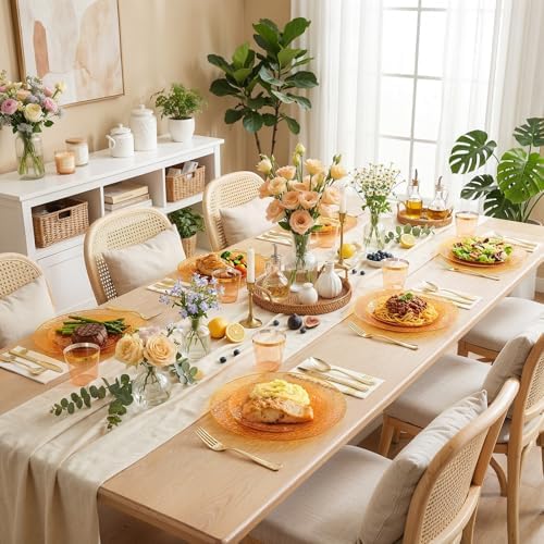 Rubtlamp 350 Pcs Plastic Dinnerware Set (50 Guests), Orange And Gold Plastic Plates, Hammered Party Plates Set Include Dinner Plates, Dessert Plates, Cups&Cutlery Set And Napkins for Wedding And Party