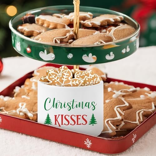 Candy Dish Cauldron, Christmas Mini Ceramic Candies Bowl Tiered Tray Decor, Snack Serving Bowl Table Wishes Accents for Themed Party Birthday Home Kitchen Events Gifts (Christmas Kisses)