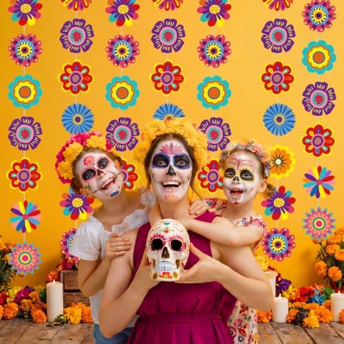 Xinnun 8 Pcs Day of The Dead Party Decorations Halloween Flower Garlands