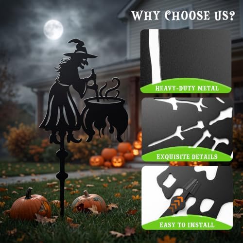 Halloween Solar Lighted Yard Stakes, 4-Pack (Witch Yard Stakes)