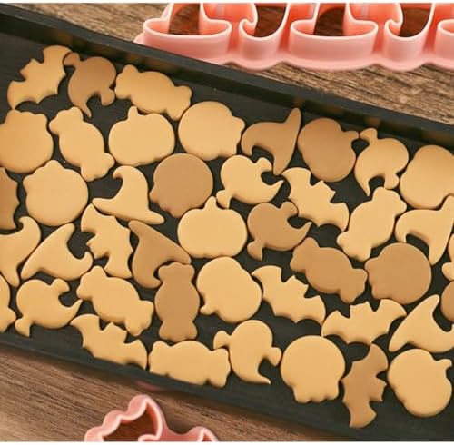 6Sets Mini Halloween Cookie Cutters 6 Different Designs: Pumpkin, Ghost, Hat, Candy, Bat, Skull Cookie Cutters for Kids, Pet Snacks, Fondant