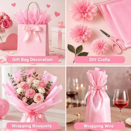 Pink Tissue Paper - 100 Sheets Wrapping Paper for Pink Birthday Decorations