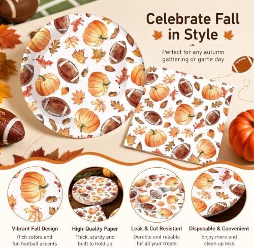 50PCS Round Paper Plates and Napkins for Fall Thanksgiving Harvest Party
