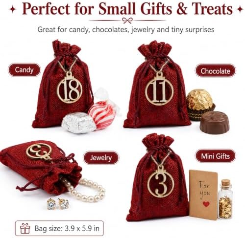 LIHAO 24 Days Advent Calendar 2026 Christmas Drawstring Gift Bag Pouches