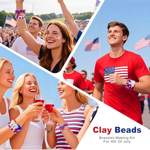 Redtwo 4th of July Red White and Blue Clay Beads Bracelet Making Kit