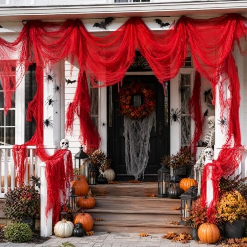 600 x 80 in Halloween Creepy Cloth for Yard and Outdoor Decorations, Red