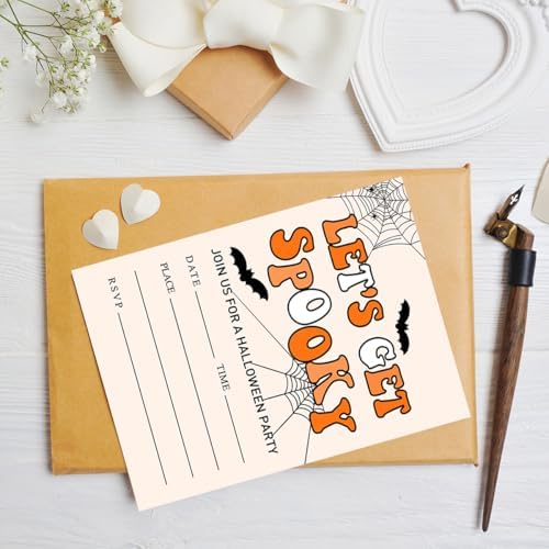 Halloween Birthday Party Invitations for Girl Boy, Gender Neutral Halloween Birthday Invitations Kids Invite Cards, Lets Get Spooky, 20 Invites with Envelopes (4"x6")
