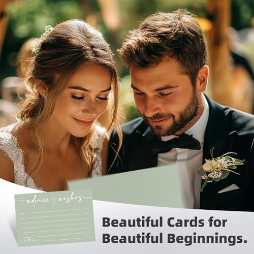 Advice and Wishes for Mr and Mrs, 60 Count Sage Green Marriage Message Cards - Minimalist Fill in The Blank Stationery for Wedding, Bride and Groom