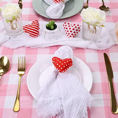 Red Love Napkin Rings Set of 12, Heart Cloth Napkin Rings Holder with Wooden Buckles for Valentine's Day, Mother's Day, Wedding, Anniversary Dinners, Parties Table Decoration