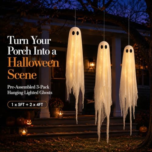 Halloween Decorations Outdoor 3 Pack Larger Pre-Assembled Hanging Ghosts