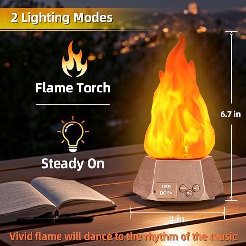 Toodour 2 Pack Outdoor Flame Lights with Bluetooth Speaker