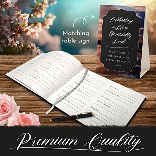 All-In-One Funeral Guest Book Set – Elegant Memorial Guestbook, Funeral Register Book, 60 Memory Cards, Collection Box, Black Pen, Table Sign, Celebration of Life Guest Book, Memorial Keepsake