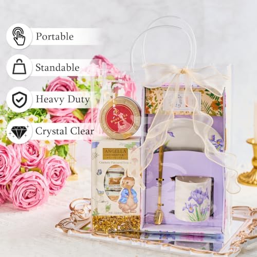 Ohuimrt 30 Pack 10.2" x 3.15" x 11.8" Clear Plastic Gift Bags with Handles