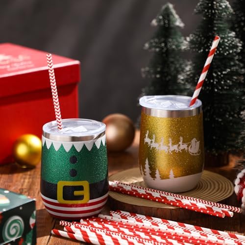 Jutom 1000 Pcs Christmas Paper Straws 4 Styles Disposable Red and White Paper Drinking Straws Stripe Bicolor Stripe Dot Mix for Christmas Supplies and Party Favors