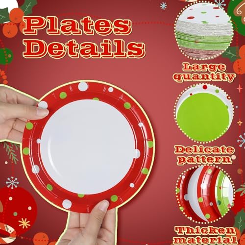 Fourluoo 96 Pcs Lime Green Christmas Paper Plates Disposable Dinner Plates for Xmas Birthday Party Table Decor