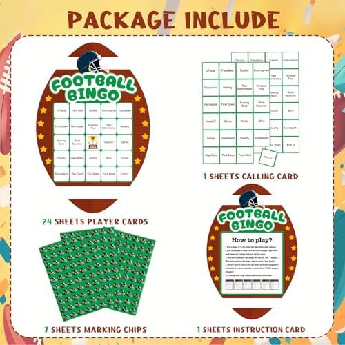 YQUQWN Football Bingo Game Cards Set Football Party Supplies 24 Players Includes Bingo Cards and Markers for Party Supplies Sports Events Activities