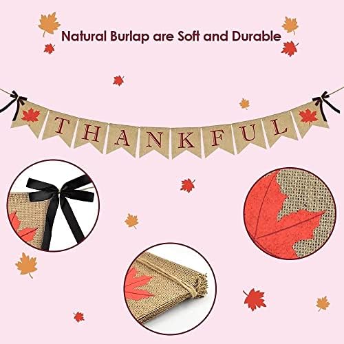 ERKOON Thankful Burlap Banner, Thankful Burlap Wall Banner, Thanksgiving Decor for Harvest Time Thanksgiving Party Decorations