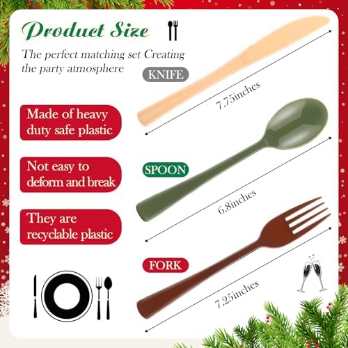 Minatee 180 Pcs Woodland Party Plastic Silverware Heavy Duty Cutlery Sets Disposable Utensils for Holiday Birthday Themed Party Supplies, 60 of Each Forks Knives Spoons