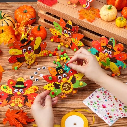 Funrous 48 Sets Thanksgiving Turkey Crafts Kit Fall DIY Hanging Ornaments