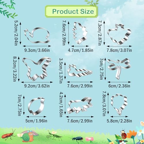 9 Pcs Insect Cookie Cutters Set Stainless Steel Butterfly Bee Biscuit Molds