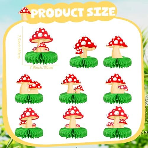 Faccito 9 Pcs Mushroom Party Decorations Mushroom Honeycomb Centerpieces Enchanted Forest Decorations Table Topper for Fairy Jungle Wonderland Baby Shower Garden Decor