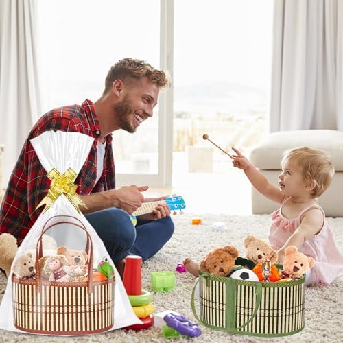 Gift Baskets Empty Hamper Basket 2 Color Gift Box DIY Gift Hamper Sets with 2 Bags,2 Bows ,2 Greeting Card and Raffia Birthday Present,Easter, Christmas , Graduations, Wedding Thanksgiving Gift Kit