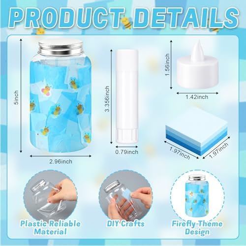 Qinyoung 6 Pcs Firefly Mason Jars Firefly Paper Crafts with LED Candle Light DIY Suncatchers Decoration Make Your Own Camping VBS Mason Jars Supplies for Sunday School Projects Activity