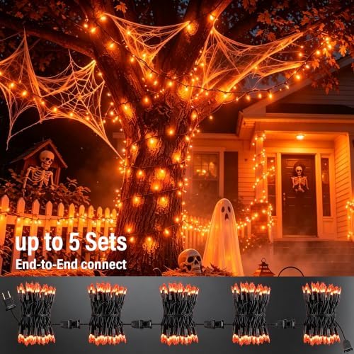 TW SHINE Orange Halloween Lights, 20FT 100 Count Incandescent Mini String Lights, Waterproof Halloween Decorations for Outdoor Indoor Patio Home Party Garden Yard Decor
