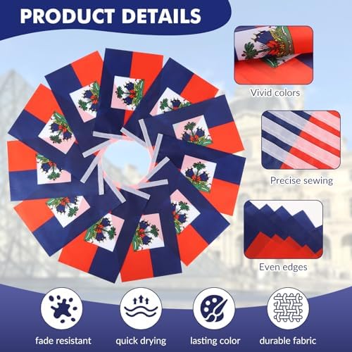 Haiti Flag Banner, Small Mini Haitian Flags Patriotic Decoration for Party, Classroom, Sports Events, 33 Feet 30 Flags